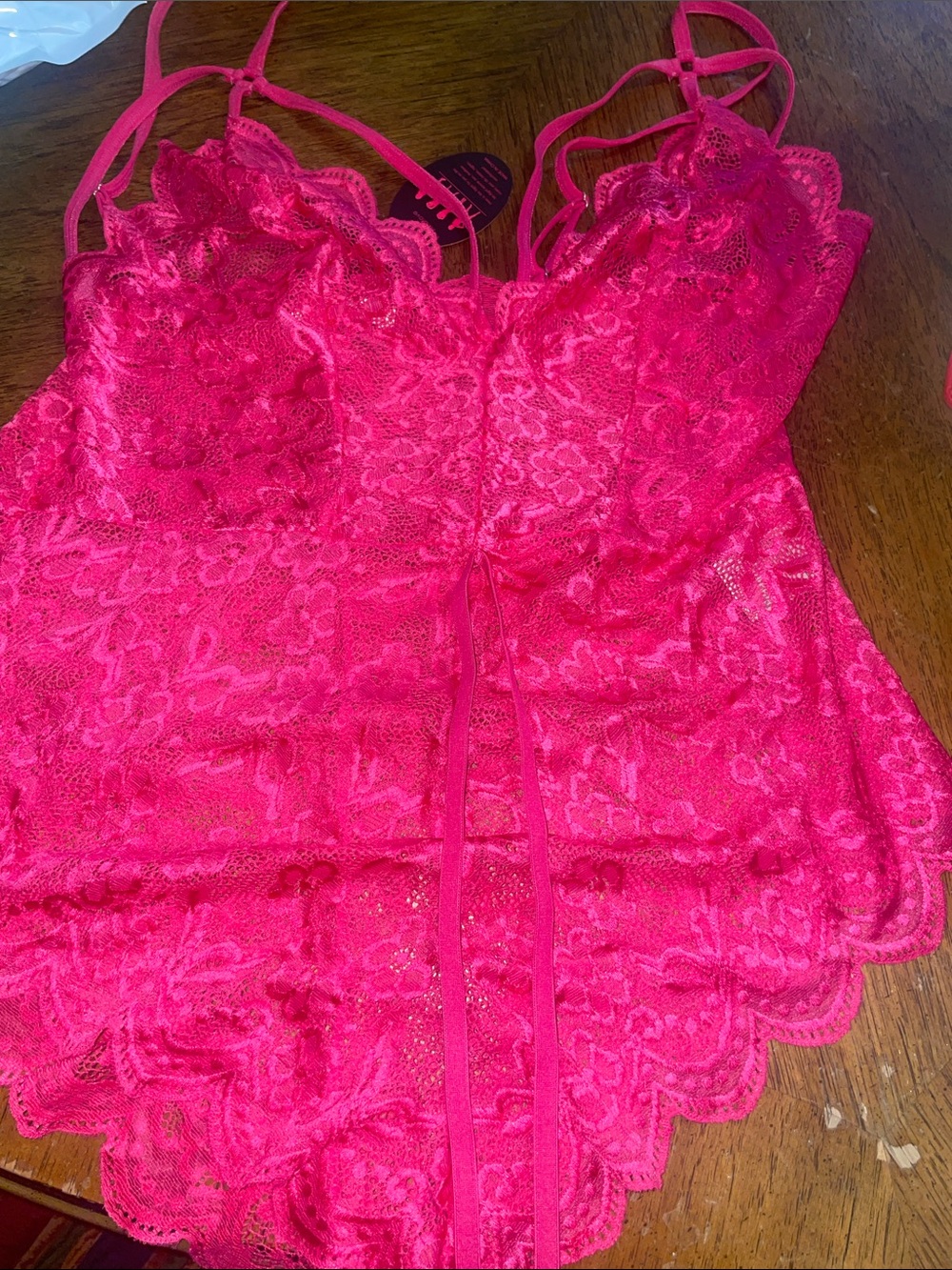 Hot Pink Lace Chemise with Scalloped Trim